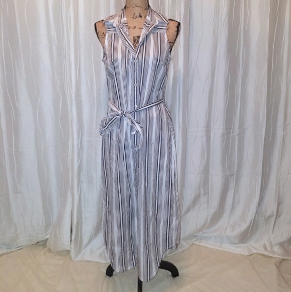 Foxcroft NWT Striped Cotton Maxi Shirt Dress Belted Size 8